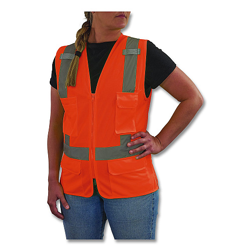 ergodyne GloWear 8247ZW-S Class 2 Women's Hi-Vis Surveyor Vest with Zipper, Polyester, Small, Orange (22472)