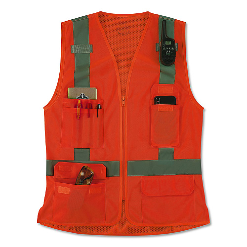 ergodyne GloWear 8247ZW-S Class 2 Women's Hi-Vis Surveyor Vest with Zipper, Polyester, X-Large, Orange (22475)