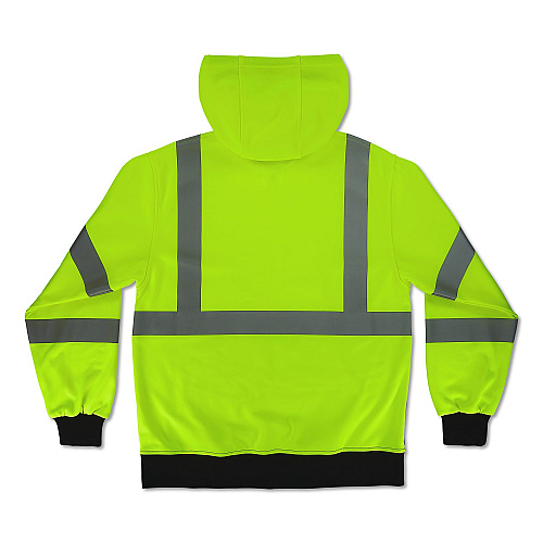 ergodyne GloWear 8311BK Class 3 Essential Hi-Vis Hooded Sweatshirt with Black Bottom, Large, Lime (22874)