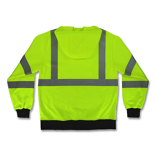 ergodyne GloWear 8312BK Class 3 Essential Hi-Vis Hooded Zip-Up Sweatshirt with Black Bottom, Large, Lime (22934)