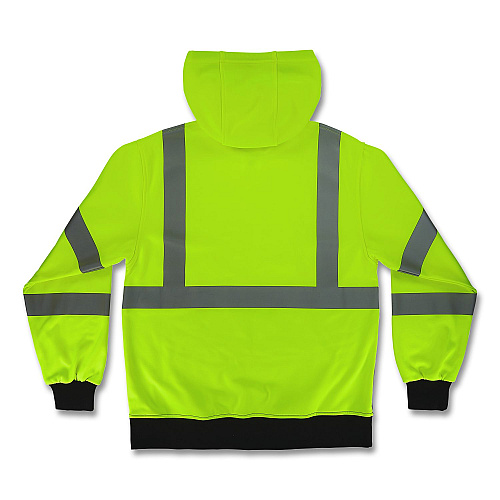 ergodyne GloWear 8312BK Class 3 Essential Hi-Vis Hooded Zip-Up Sweatshirt with Black Bottom, Large, Lime (22934)