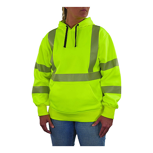 ergodyne GloWear 8304W Class 3 Women's Performance Hi-Vis Hooded Sweatshirt, Small, Lime (23112)
