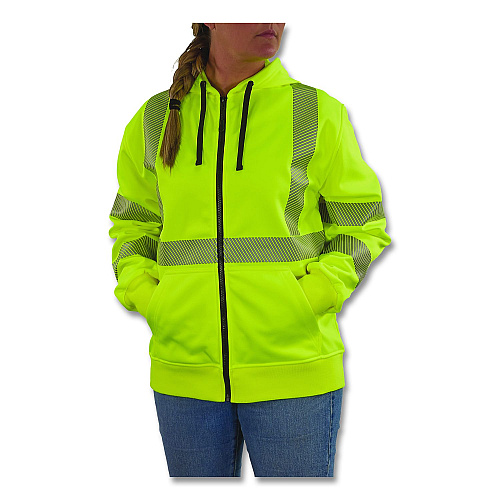 ergodyne GloWear 8305W Class 3 Women's Performance Hi-Vis Hooded Zip-Up Sweatshirt, Medium, Lime (22893)