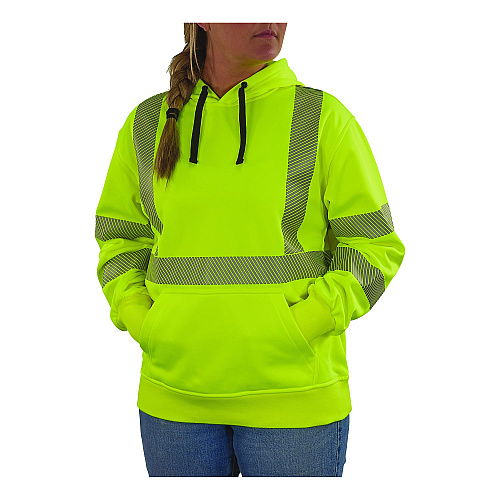 ergodyne GloWear 8304W Class 3 Women's Performance Hi-Vis Hooded Sweatshirt, Medium, Lime (23113)
