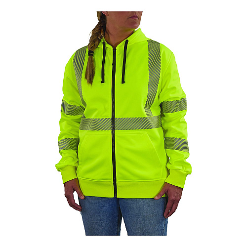 ergodyne GloWear 8305W Class 3 Women's Performance Hi-Vis Hooded Zip-Up Sweatshirt, Large, Lime (22894)