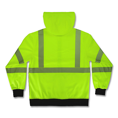 ergodyne GloWear 8317BK Class 3 Performance Hi-Vis Hooded Sweatshirt with Black Bottom, X-Large, Lime (22975)