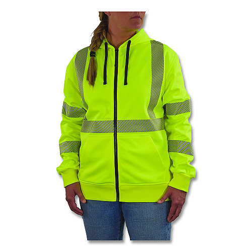 ergodyne GloWear 8305W Class 3 Women's Performance Hi-Vis Hooded Zip-Up Sweatshirt, X-Large, Lime (22895)