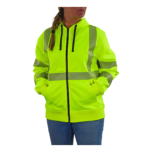ergodyne GloWear 8305W Class 3 Women's Performance Hi-Vis Hooded Zip-Up Sweatshirt, X-Large, Lime (22895)