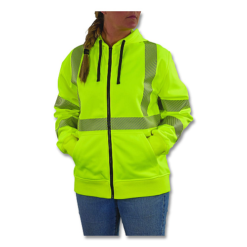 ergodyne GloWear 8305W Class 3 Women's Performance Hi-Vis Hooded Zip-Up Sweatshirt, 3X-Large, Lime (22897)