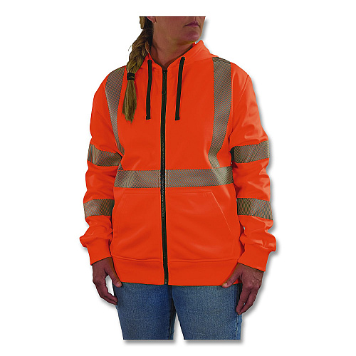 ergodyne GloWear 8305W Class 3 Women's Performance Hi-Vis Hooded Zip-Up Sweatshirt, Small, Orange (22902)