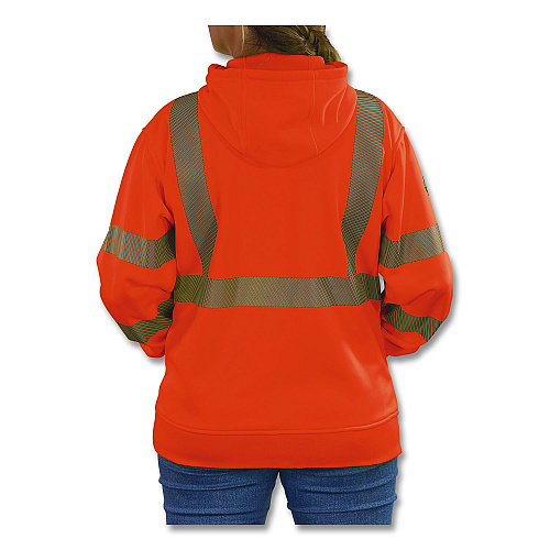 ergodyne GloWear 8304W Class 3 Women's Performance Hi-Vis Hooded Sweatshirt, Medium, Orange (23123)