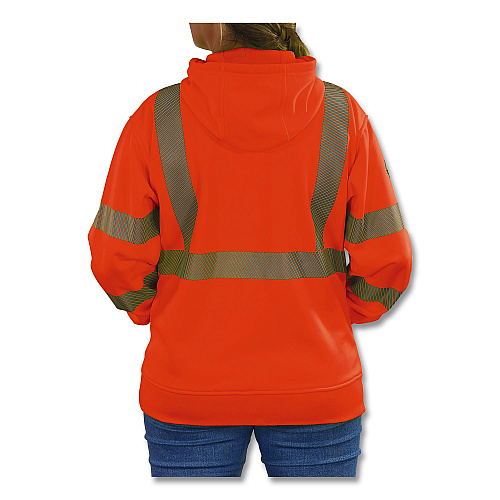 ergodyne GloWear 8304W Class 3 Women's Performance Hi-Vis Hooded Sweatshirt, Large, Orange (23124)