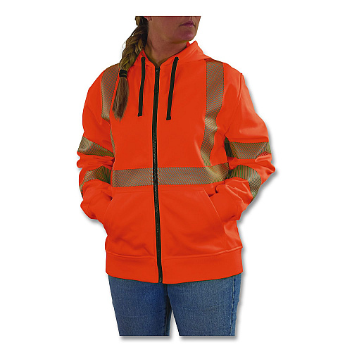 ergodyne GloWear 8305W Class 3 Women's Performance Hi-Vis Hooded Zip-Up Sweatshirt, X-Large, Orange (22905)