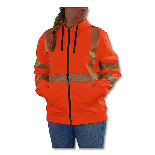 ergodyne GloWear 8305W Class 3 Women's Performance Hi-Vis Hooded Zip-Up Sweatshirt, 2X-Large, Orange (22906)