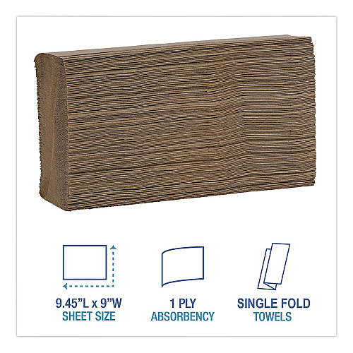 Boardwalk Folded Paper Towels, 1-Ply, 9 x 9.5, Kraft, 250/Pack, 16 Packs/Carton (SF4000K)