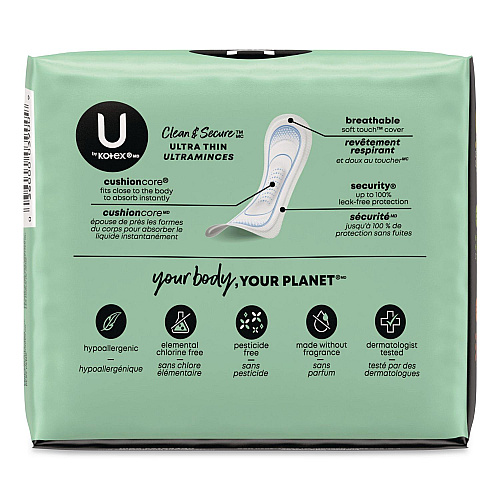 U by Kotex Security Ultra Thin Feminine Pads, Heavy Absorbency, 20/Pack, 8 Packs/Carton (53088CT)