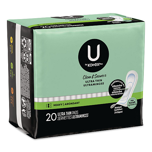 U by Kotex Security Ultra Thin Feminine Pads, Heavy Absorbency, 20/Pack, 8 Packs/Carton (53088CT)