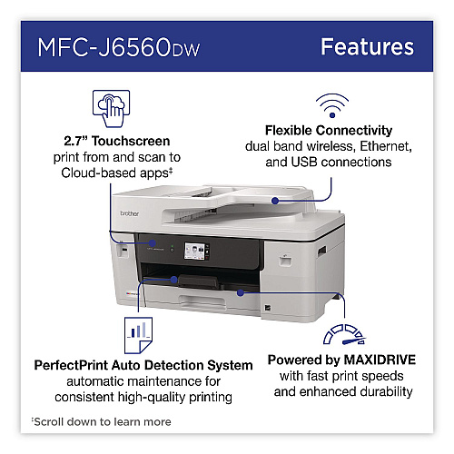 Brother MFC-J6560DW INKvestment AIO Printer, Copy/Fax/Print/Scan