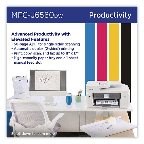Brother MFC-J6560DW INKvestment AIO Printer, Copy/Fax/Print/Scan