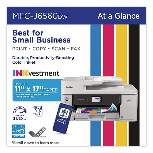 Brother MFC-J6560DW INKvestment AIO Printer, Copy/Fax/Print/Scan