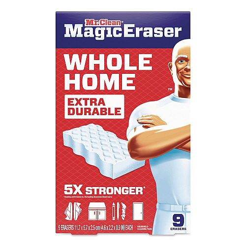 Mr. Clean Magic Eraser, 4.6 x 0.9, 2.2" Thick, White, 9/Box, 2 Boxes/Carton (22880CT)