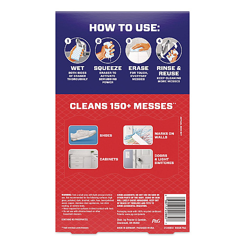 Mr. Clean Magic Eraser, 4.6 x 0.9, 2.2" Thick, White, 9/Box, 2 Boxes/Carton (22880CT)