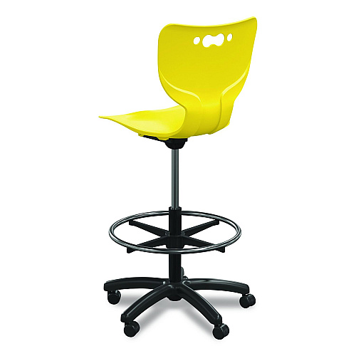 MooreCo Hierarchy Five-Star Stool, Supports Up to 250 lbs, 24.48" to 33.23" Seat Height, Yellow Seat, Black Base (53512YEL)