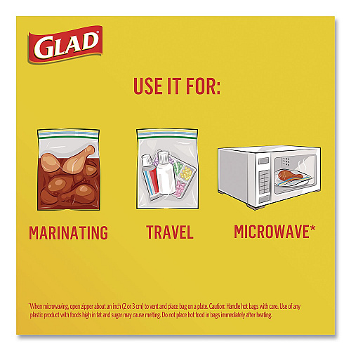 Glad Zipper Food Storage Plastic Bags, Gallon Size, 10.75 x 10.38, Clear, 15 Bags (57034EA)