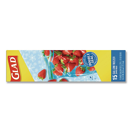 Glad Zipper Food Storage Plastic Bags, Gallon Size, 10.75 x 10.38, Clear, 15 Bags (57034EA)