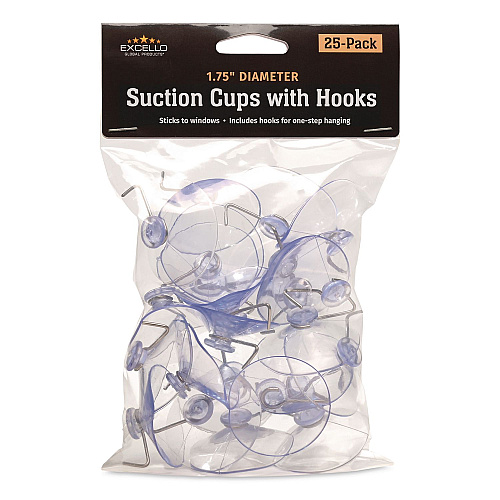Excello Global Products Suction Cup Hooks, Metal Silver Hook, 25/Pack (SC25PK)