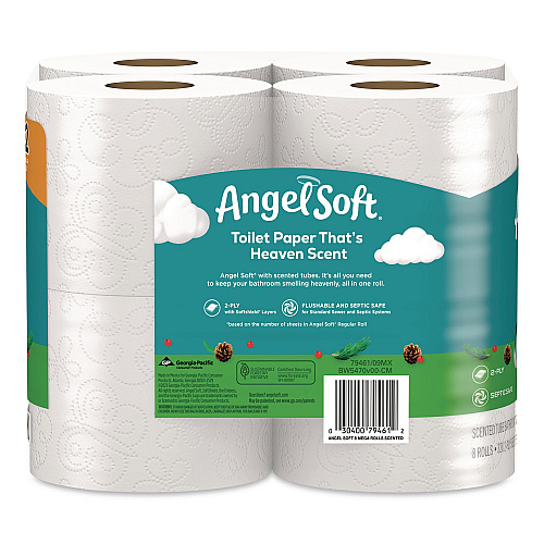 Angel Soft Mega Toilet Paper, Limited Edition Fresh Evergreen Scent Tube, Septic Safe, 2-Ply, White, 320 Sheets/Roll, 8 Rolls/Pack (79461)