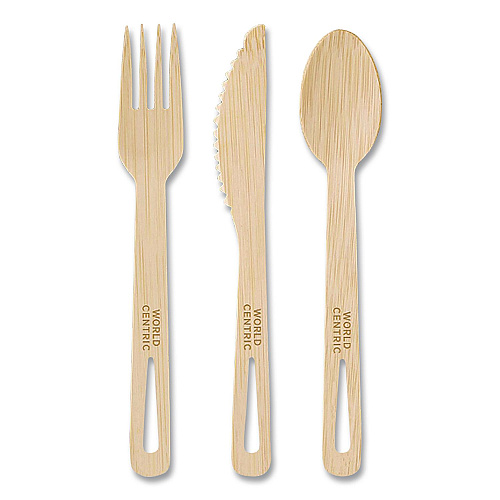 World Centric Bamboo Cutlery, Fork/Knife/Spoon, Paper, Natural, 24/Pack (ASBBR)