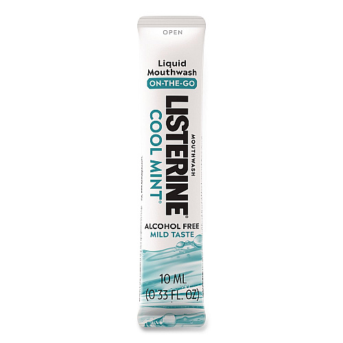 Listerine On-The-Go Mouthwash, Cool Mint Flavor, 0.33 oz Packet, 15/Pack (20246)