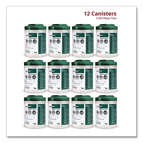 Sani-HP1 Germicidal Wipes, 5 x 6, Unscented, White, 275 Wipes/Canister, 12 Canisters/Carton (P62572CT)