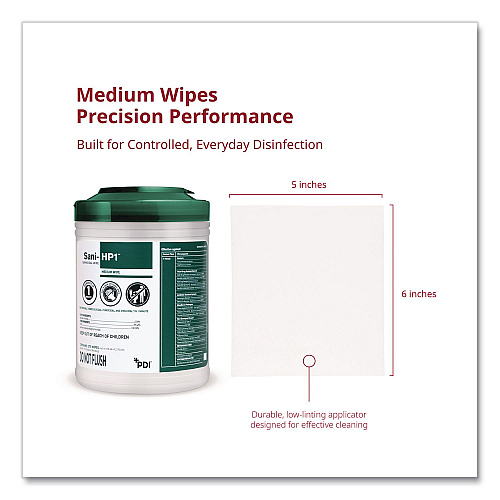 Sani-HP1 Germicidal Wipes, 5 x 6, Unscented, White, 275 Wipes/Canister, 12 Canisters/Carton (P62572CT)