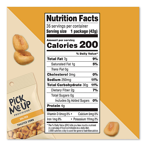 Pick Me Up Provisions Salted Toasted Corn, 1.5 oz Packet, 36/Box (PM63393)