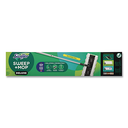 Swiffer Sweep and Mop 2-in-1 Dry + Wet Floor Deluxe Mopping and Sweeping Kit, Silver Handle (16413)