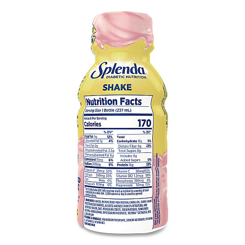 Splenda Diabetes Care Sugar-Free Shake, Strawberry Cream, 14 oz Bottle, 24/Carton (HFP00659)