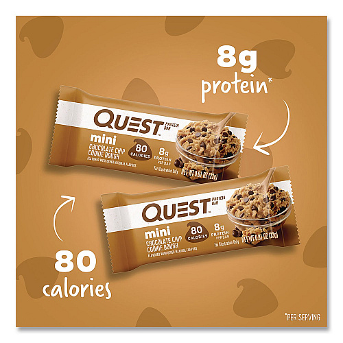 Quest Protein Bar Minis, Chocolate Chip Cookie Dough, 0.81 oz Bar, 14/Box (QUN01270)