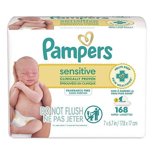 Pampers Sensitive Baby Wipes, 1-Wipe Pop-Top, Fragrance-Free, 84 Wipes/Pack, 2 Packs (870870)