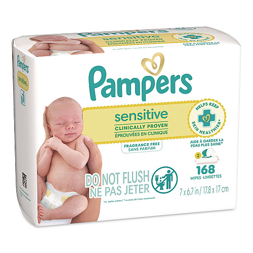 Pampers Sensitive Baby Wipes, 1-Wipe Pop-Top, Fragrance-Free, 84 Wipes/Pack, 2 Packs (870870)
