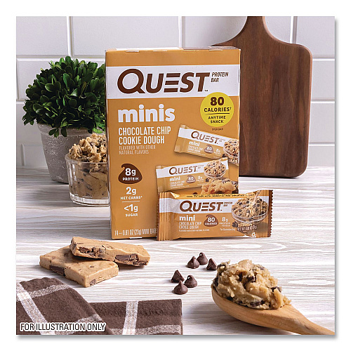 Quest Protein Bar Minis, Chocolate Chip Cookie Dough, 0.81 oz Bar, 14/Box (QUN01270)