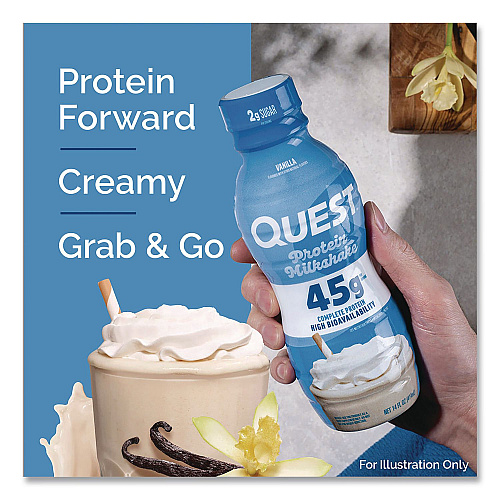Quest Protein Milkshakes, Vanilla, 14 oz Bottle, 12/Carton (QUN01602)