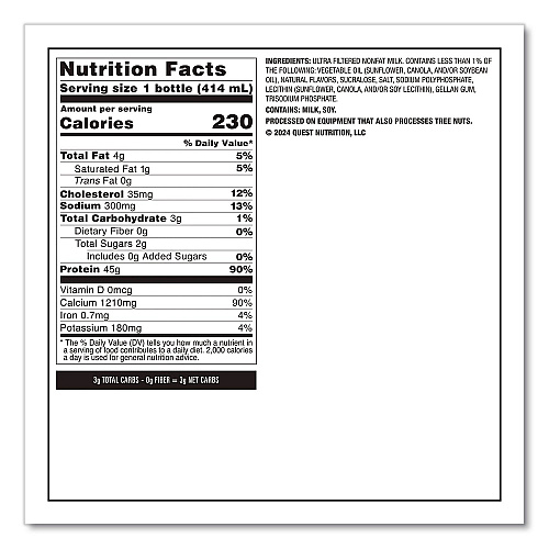 Quest Protein Milkshakes, Vanilla, 14 oz Bottle, 12/Carton (QUN01602)