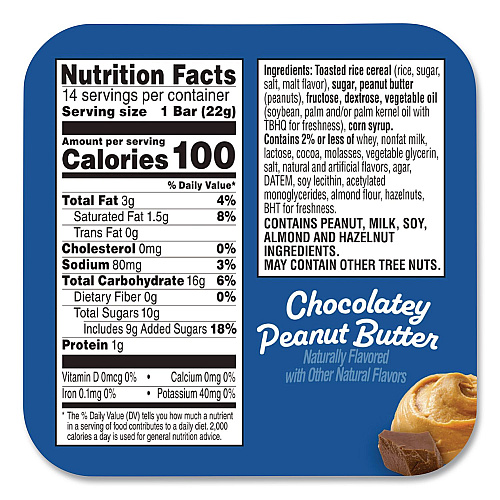 Kellogg's Rice Krispies Treats Crispy Rice Squares, Chocolatey Peanut Butter, 0.78 oz Bar, 14/Box (KEE30684)