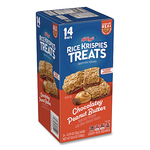 Kellogg's Rice Krispies Treats Crispy Rice Squares, Chocolatey Peanut Butter, 0.78 oz Bar, 14/Box (KEE30684)