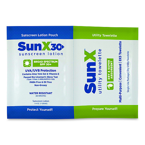 SUREFILL SunX30 Sunscreen Lotion and Wipe Packet with Dispenser Box, 0.25 oz, 50 Packets (91661)
