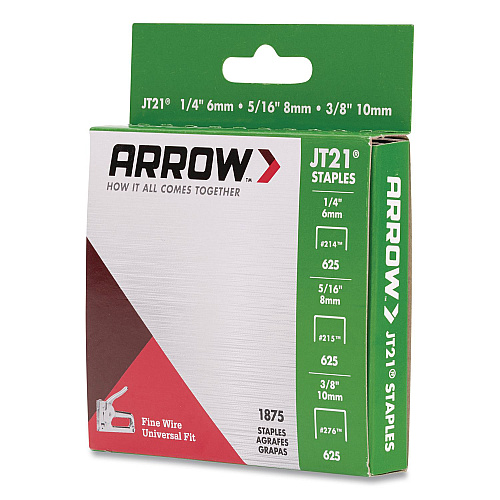 Arrow JT21 Standard Staples, 0.25" Leg/0.31" Leg/0.38" Leg, 0.44" Crown, Silver, 1,875/Box (21MP1AM)