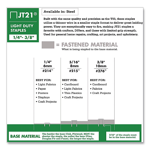 Arrow JT21 Standard Staples, 0.31" Leg, 0.44" Crown, Silver, 1,000/Box (21524AM)