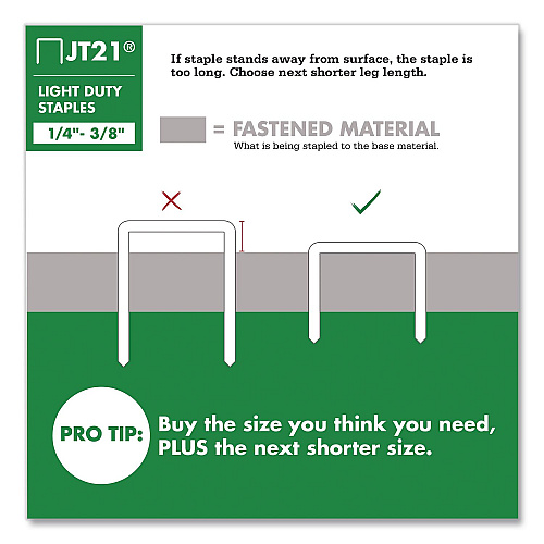 Arrow JT21 Standard Staples, 0.31" Leg, 0.44" Crown, Silver, 1,000/Box (21524AM)